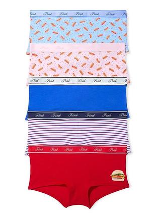 Набір жіночих трусиків-шортів pink 5-pack logo cotton boyshort panties, мультиколор оригінал victoria's secret