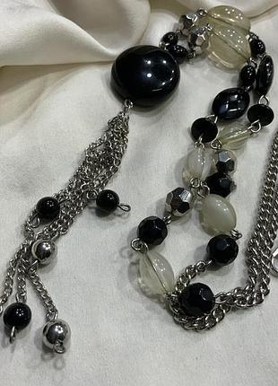 🖤🤍 винтажное массивное колье-сотуар с кисточкой и графическими бусинами vintage modernist art deco style