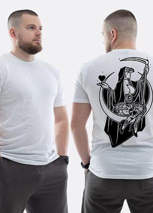Чоловіча класична футболка з принтом sunset goons дівчина на місяці серце коса смерть , білий