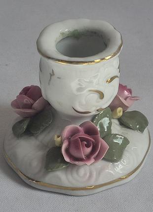 Вінтажний порцеляновий свічник «троянди» sitzendorf (німеччина, ндр), 1950 -70-ті рр.