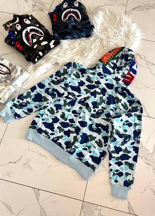 Худі bape shark fullzip camo light blue