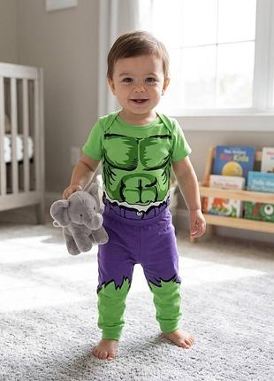 Чоловічки для хлопчиків marvel боді + штанці hulk, зелений, фіолетовий, 2 роки
