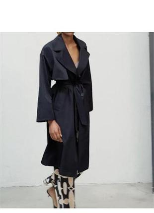 Жіночий плащ тренч zara оверсайз темно-синій