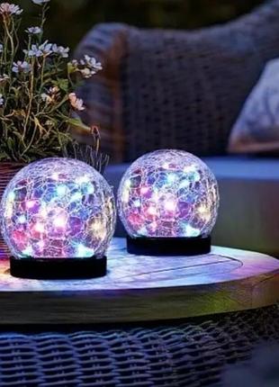 Вуличний світильник куля кракелюр 10 см rgb на сонячній батареї