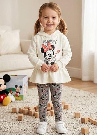 Костюм та комплект для дівчаток disney junior флісовий (худі + легінси) minnie mouse кремовий, сірий