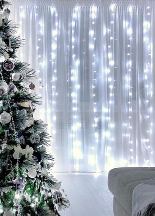 Гирлянда штора проволка 3х3 метра 300 led usb с пультом white