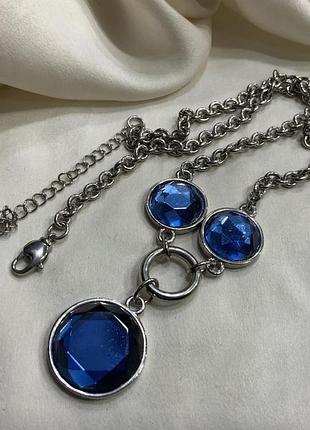 💙💎 ефектне підвісне кольє y-lariat з синіми кристалами сапфір / statement style 🌊✨ glamour statement jewelry
