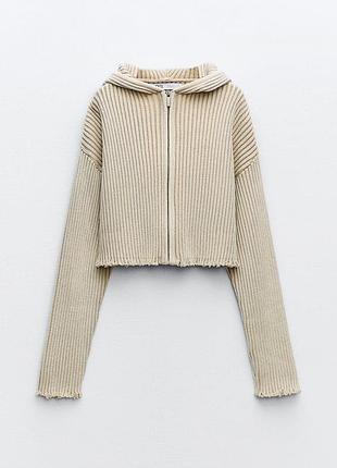 Zara кардиган с рваной краями, на молнии р. l