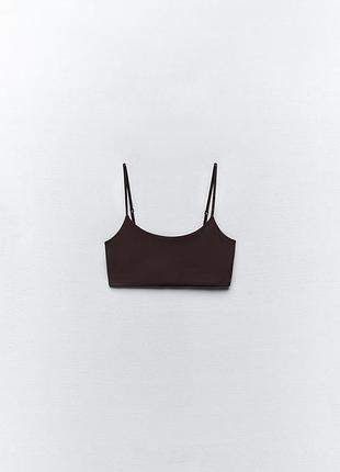 Zara короткий спортивний топ коричневий на лямках