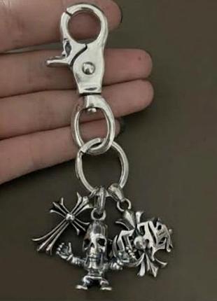 Брелок/зневоднений chrome hearts з черепом, хрестом і логотипом (довжина 11 см)