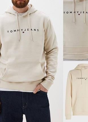 Чоловічий худі на флісі tommy jeans, оригінал🔥беж сток