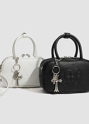 Жіноча сумка chrome hearts через плече | сумка хром хартс | чорна / біла