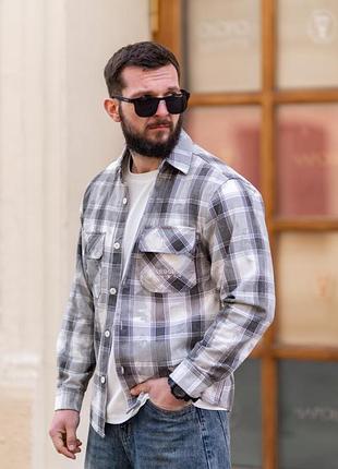 Рубашка клетка beg/grey тр6800