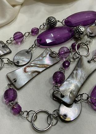 🔮✨ ефектне довге намисто esprit з бузковими акриловими овалами та натуральним перламутром 🍇📿 y2k layering style