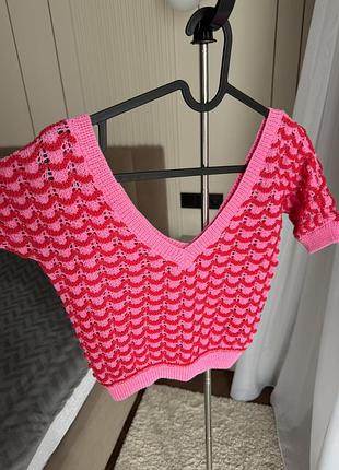 Zara knit кофтинка рожева з червоним в'язана