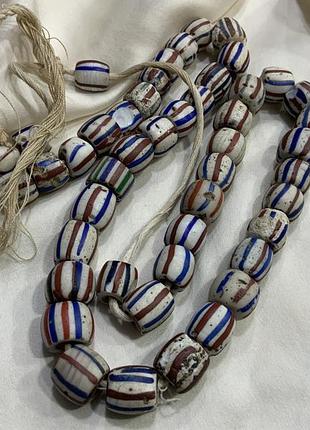 🔴⚪️🔵 антикварное массивное ожерелье из венецианских торговых стеклянных/керамических бусин «шеврон» (chevron / trade beads) / antique clay &amp; glass
