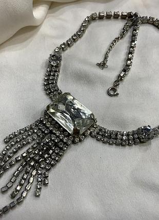 ✨💎 старовинне раскошне копьєз бахромою та великим кристалом чехословаччина/яблонець, 1950–1960-ті vintage czechoslovakian rhinestone / jablonec jewel