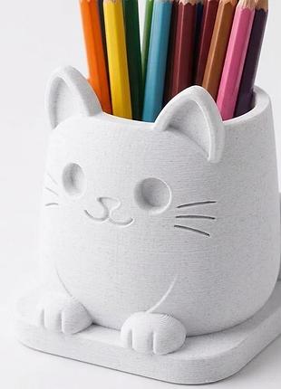 Милая подставка для канцелярии в виде кота, белая, пластиковая
