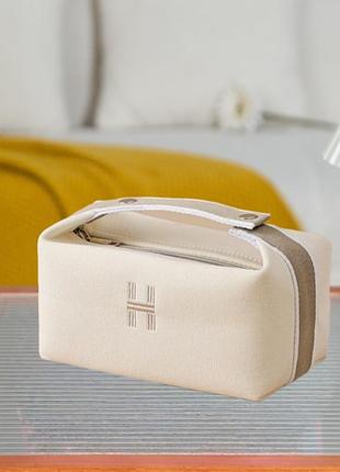 Текстильная удобная косметичка органайзер в стиле hermès белая
