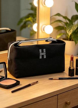Текстильная удобная косметичка органайзер в стиле hermès черная