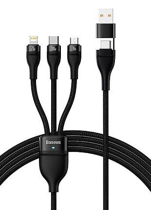 Кабель baseus flash series ⅱ two-for-three charging cable u+c to m+l+c 100w 1.2m black