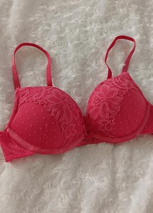 Розовый бюстгальтер ажурный бюст кружевной пуш-ап лиф кружевый hunkemoller 75a 70a 70b
