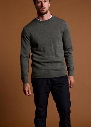 Свитер h&amp;m мужской с мериносом цвет хаки мерино кофта джемпер пуловер свитер мериносовый меринос шерсть базовая