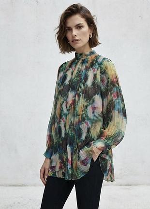 Подовжена блуза-плісе оверсайз layers paris з принтом 🤍