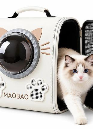 Рюкзак-переноска s-cat2 36×24×40 см білий • рюкзак для котів s-cat2 з прозорим вікном, вентиляцією та декоративними вушками