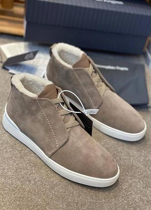 Чоловічі зимові кросівки черевики з натуральної замші та овчини zegna