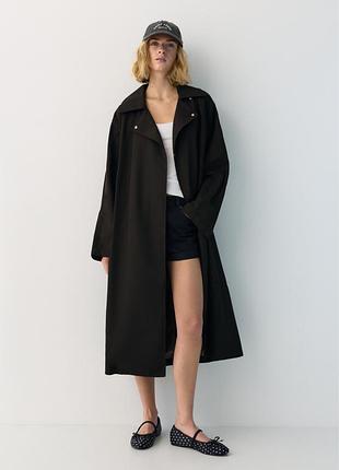 Тренч плащ жіночий pull&bear довгий чорний оверсайз