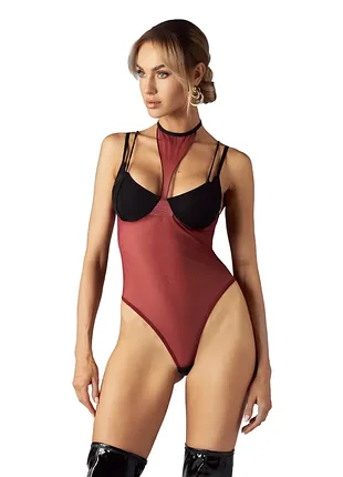 Parisel teddy боди женское черное с бордовым 8