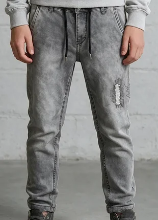 Джинсы-джоггеры зауженные подростковые 👖 вареный деним 🖤 urban surface ⚡ унисекс брюки на шнурке s 158-165 см