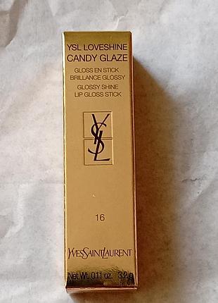 Помада для губ ysl loveshine candy glaze no16. полноразмерная 3,2 g