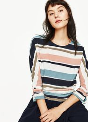 Блуза в смужку zara, s, по стегнах широка баска на ґудзиках - дозволяє моделювати посадку