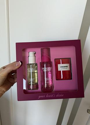 Подарунковий набір victorias secret wild rose amber спрей для тіла волосся міст олія аромо арома свічка оригінал