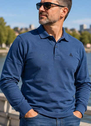 Чоловіче поло лонгслів crie valley casualwear синє — s / 48, класичний стиль