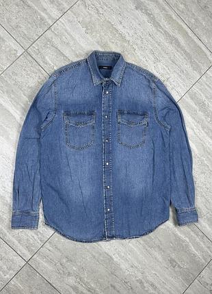 Diesel denim western shirt size m slim fit / mid blue , snap buttons сорочка рубашка