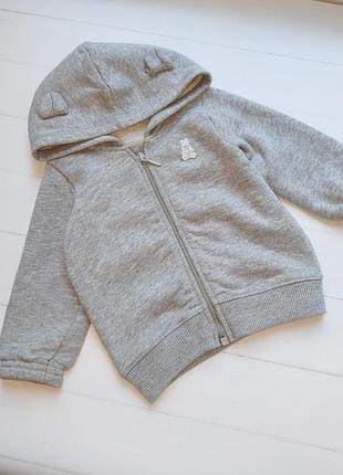 Зіпка з капюшоном сіра толстовка з вушками benetton baby розмір 62 на 3-6 міс в ідеалі недорого