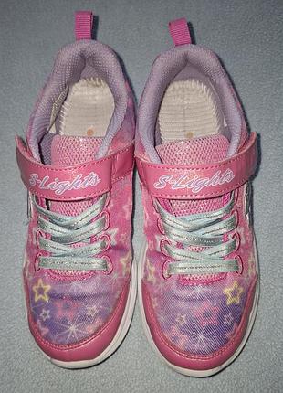 Кросівки для дівчинки skechers s-lights рожеві з підсвіткою, розмір 32, довжина устілки 21 см