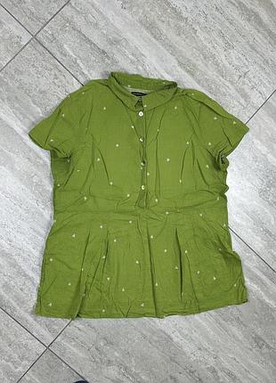 Gudrun sjoden green short sleeve button up top lagenlook boho size m блузка сорочка