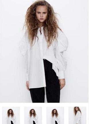 Белая рубашка хлопковая zara с рукавами интересными
