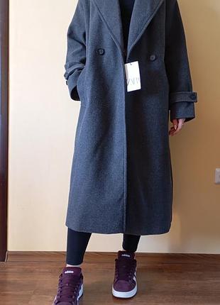 Пальто оверсайз zara 3046/299/802 темно-сірий меланж оригінал нові розмір s