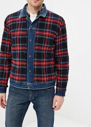 Levi's premium trucker reversible denim jacket plaid lined blue men’s size m куртка джинсовка двустороння
