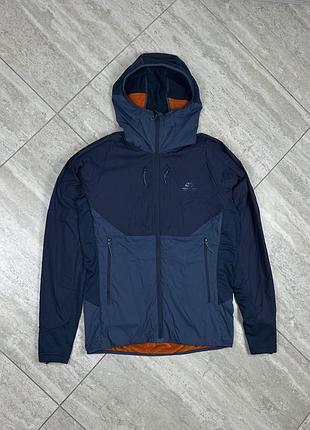 Mountain equipment hooded full zip jacket blue/orange fleece lined mens s куртка ветровка