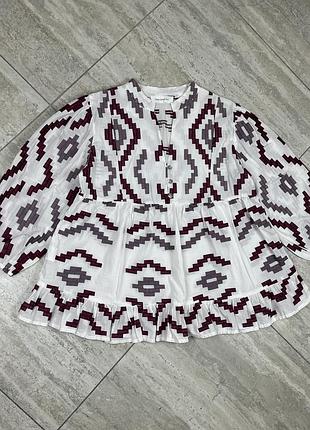 Greek archaic kori blouse womens size l white cotton embroidered tunic boho top блуза сорочка