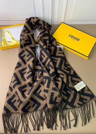 Шарф жіночий fendi кашеміровий коричневий з чорним 170x45 см