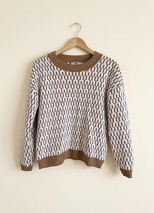 Вязаный оверсайз свитер с геометрическим узором jd wool