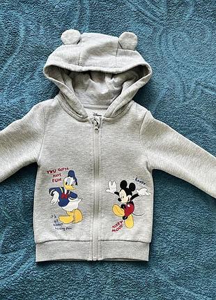 Кофта для дітей утеплена на змійці сіра з принтом disney