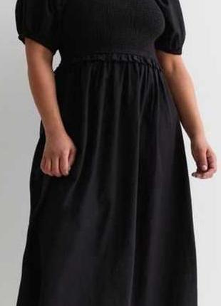 Стильна чорна сукня міді в стилі milkmaid / cottagecore від бренду new look curves